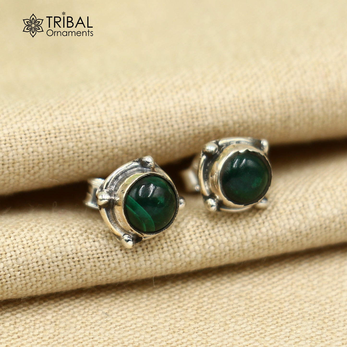 925 sterling silver gorgeous round shape green onyx stone stud earring best unisex jewelry s1414 - TRIBAL ORNAMENTS