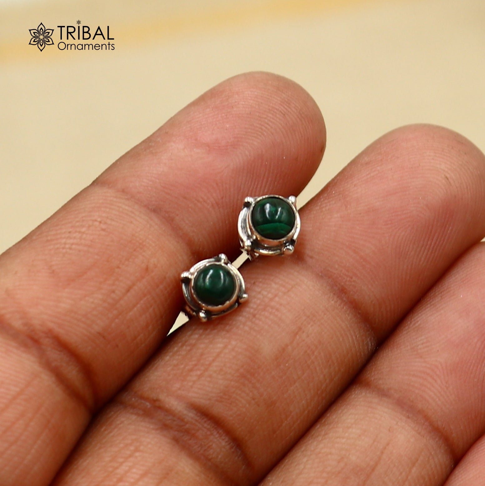 925 sterling silver gorgeous round shape green onyx stone stud earring best unisex jewelry s1414 - TRIBAL ORNAMENTS