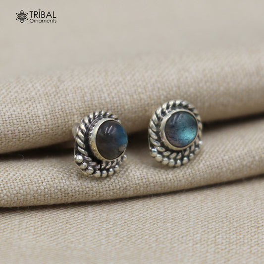 925 sterling silver gorgeous round shape labradorite stone stud earring best unisex jewelry s1428 - TRIBAL ORNAMENTS