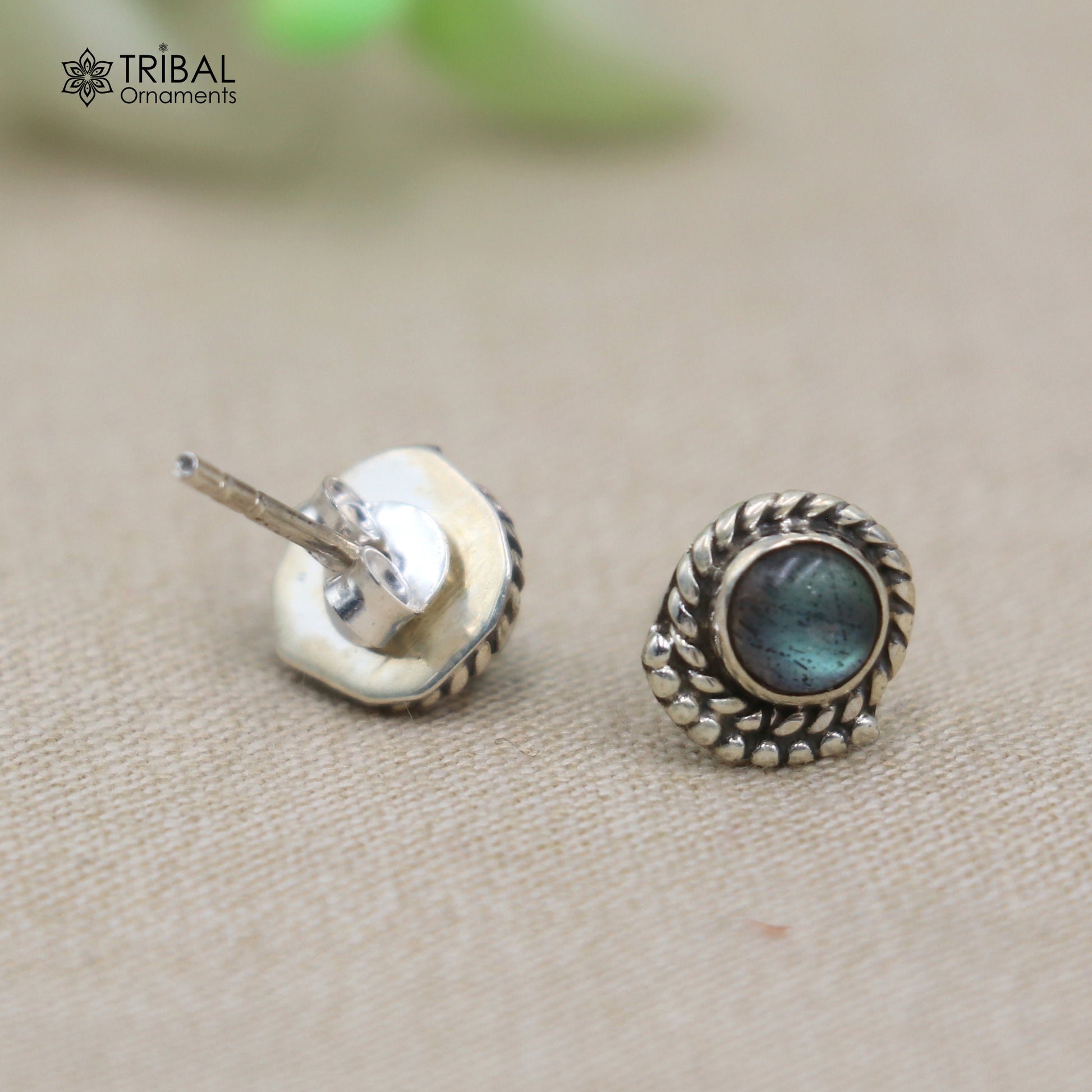 925 sterling silver gorgeous round shape labradorite stone stud earring best unisex jewelry s1428 - TRIBAL ORNAMENTS