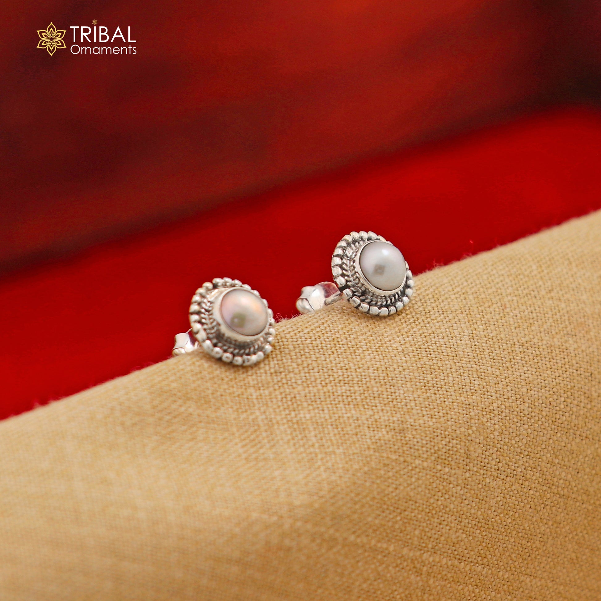 925 sterling silver gorgeous round shape pearl stone stud earring best unisex jewelry s1381 - TRIBAL ORNAMENTS