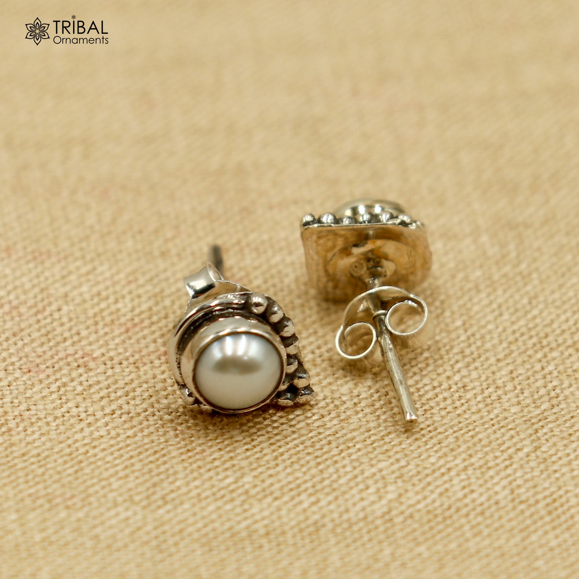 925 sterling silver gorgeous round shape pearl stone stud earring best unisex jewelry s1404 - TRIBAL ORNAMENTS