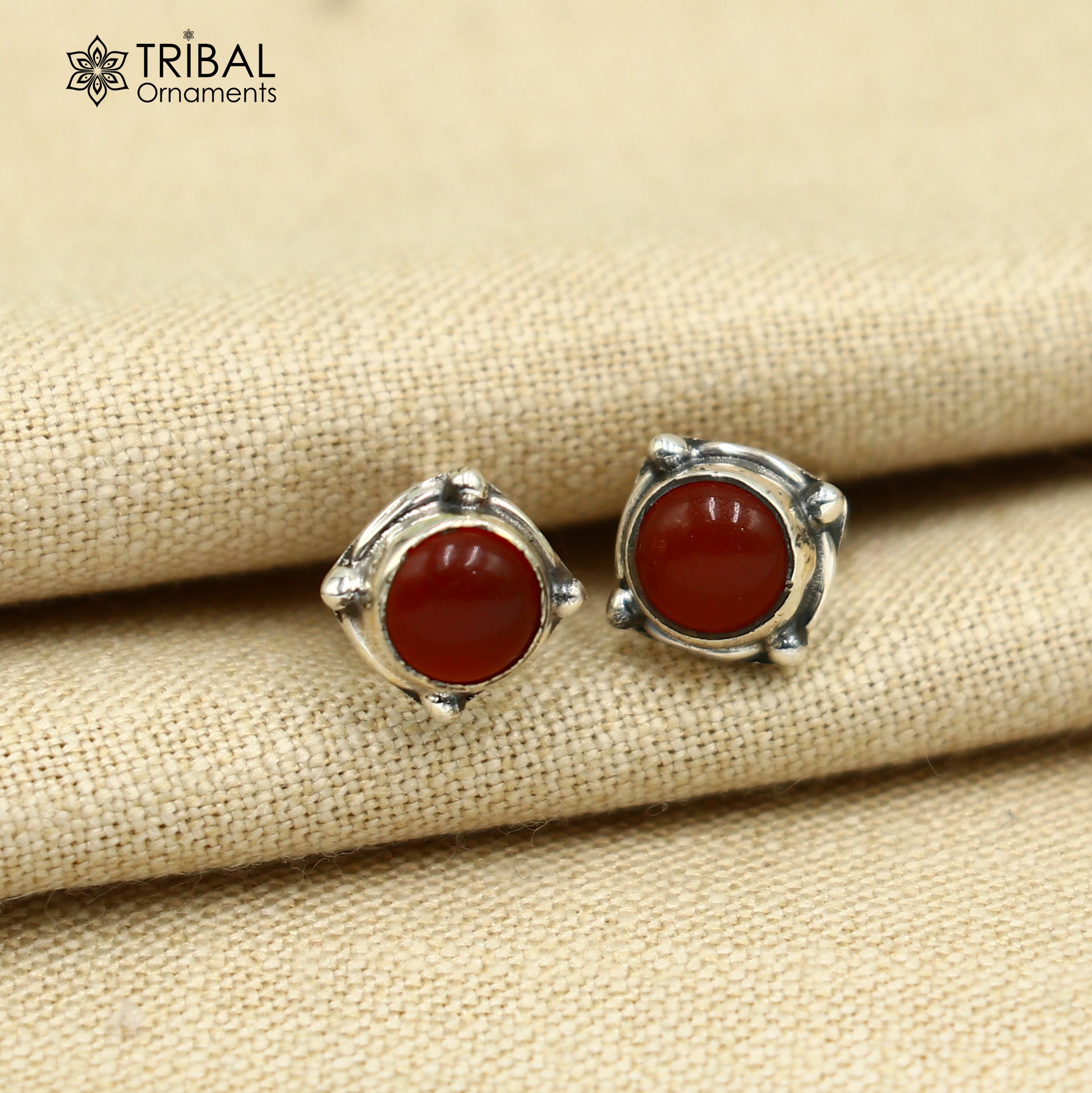 925 sterling silver gorgeous round shape red carnelian stone stud earring best unisex jewelry s1415 - TRIBAL ORNAMENTS