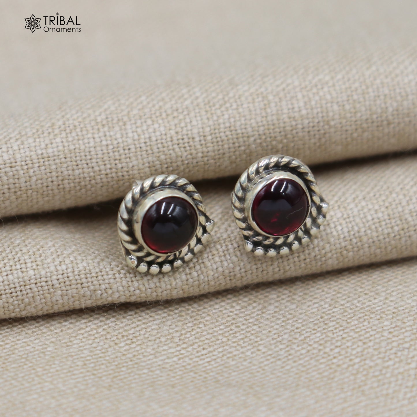 925 sterling silver gorgeous round shape red garnet stone stud earring best unisex jewelry s1425 - TRIBAL ORNAMENTS