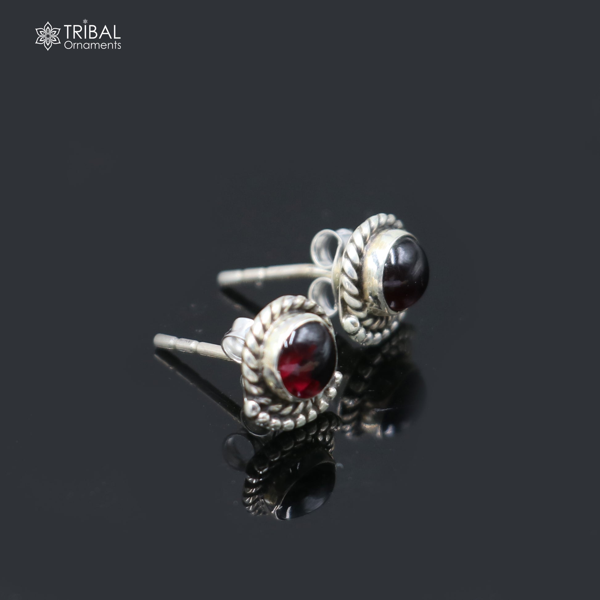 925 sterling silver gorgeous round shape red garnet stone stud earring best unisex jewelry s1425 - TRIBAL ORNAMENTS