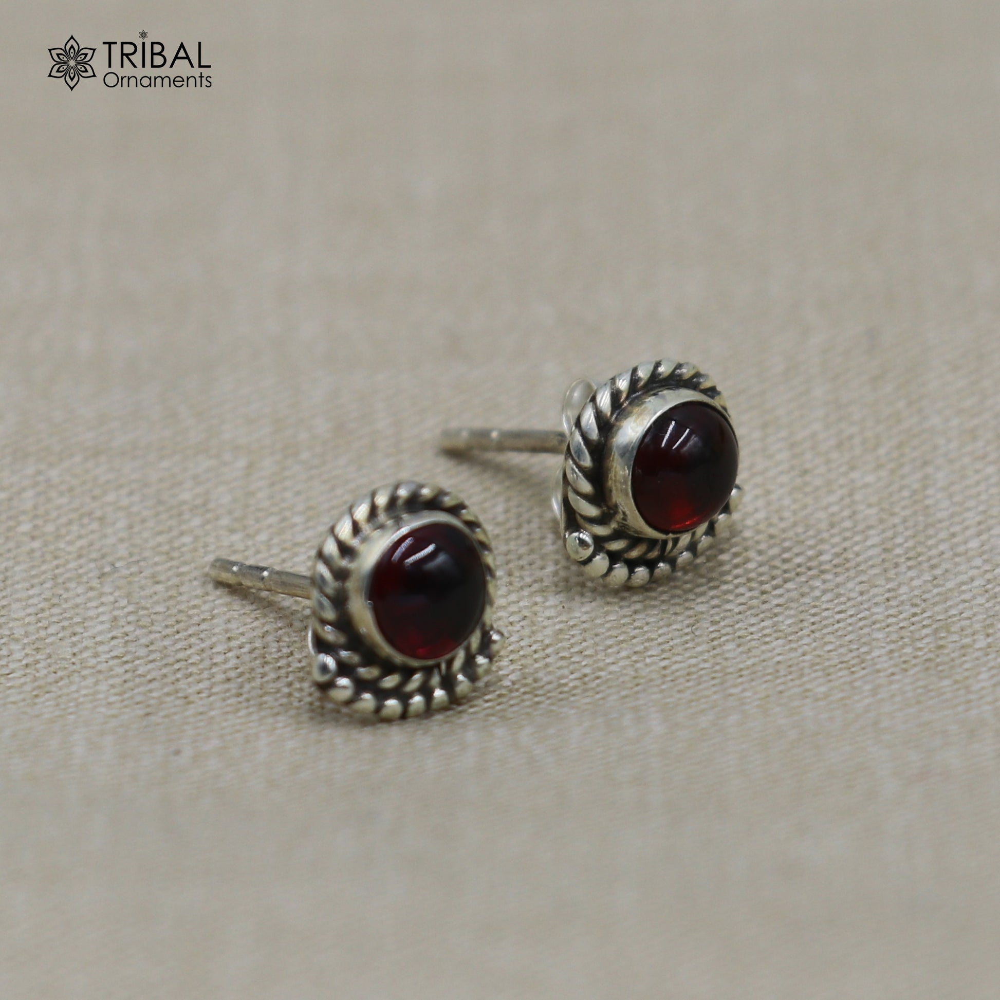 925 sterling silver gorgeous round shape red garnet stone stud earring best unisex jewelry s1425 - TRIBAL ORNAMENTS