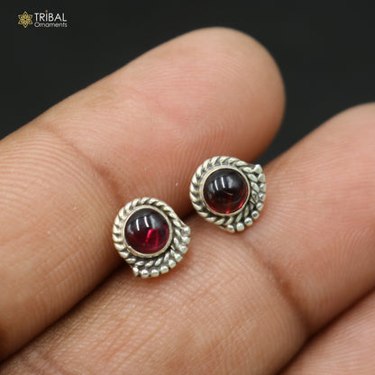 925 sterling silver gorgeous round shape red garnet stone stud earring best unisex jewelry s1425 - TRIBAL ORNAMENTS