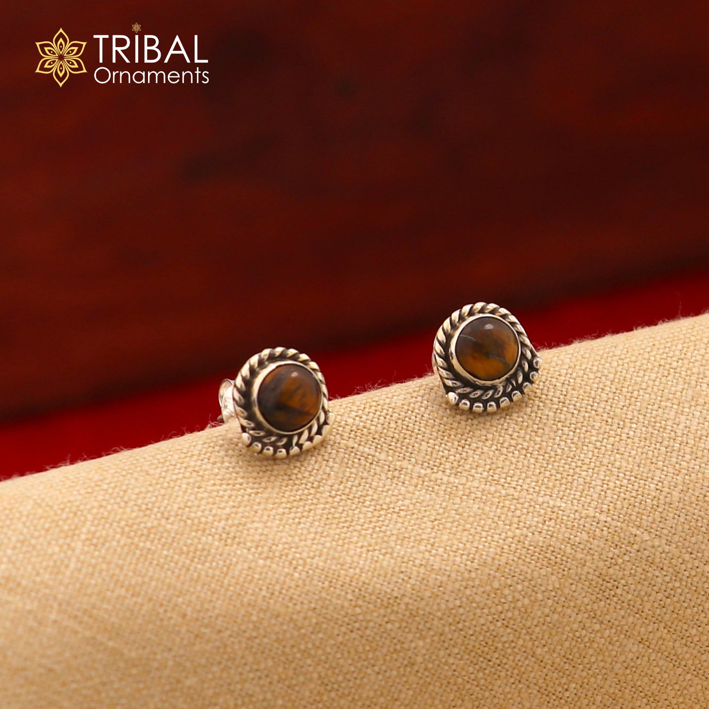 925 sterling silver gorgeous round shape tiger eye stone stud earring best unisex jewelry s1393 - TRIBAL ORNAMENTS