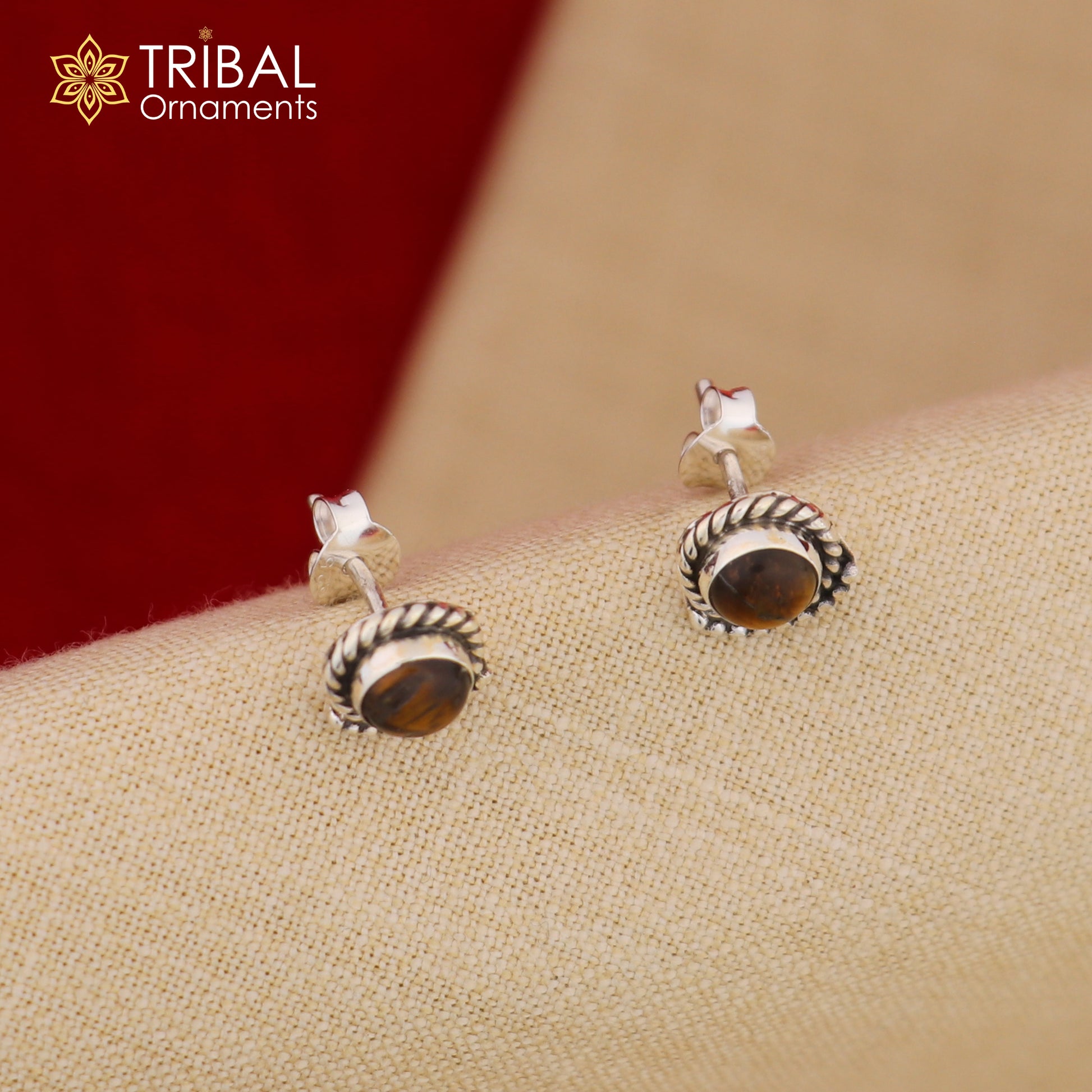 925 sterling silver gorgeous round shape tiger eye stone stud earring best unisex jewelry s1393 - TRIBAL ORNAMENTS