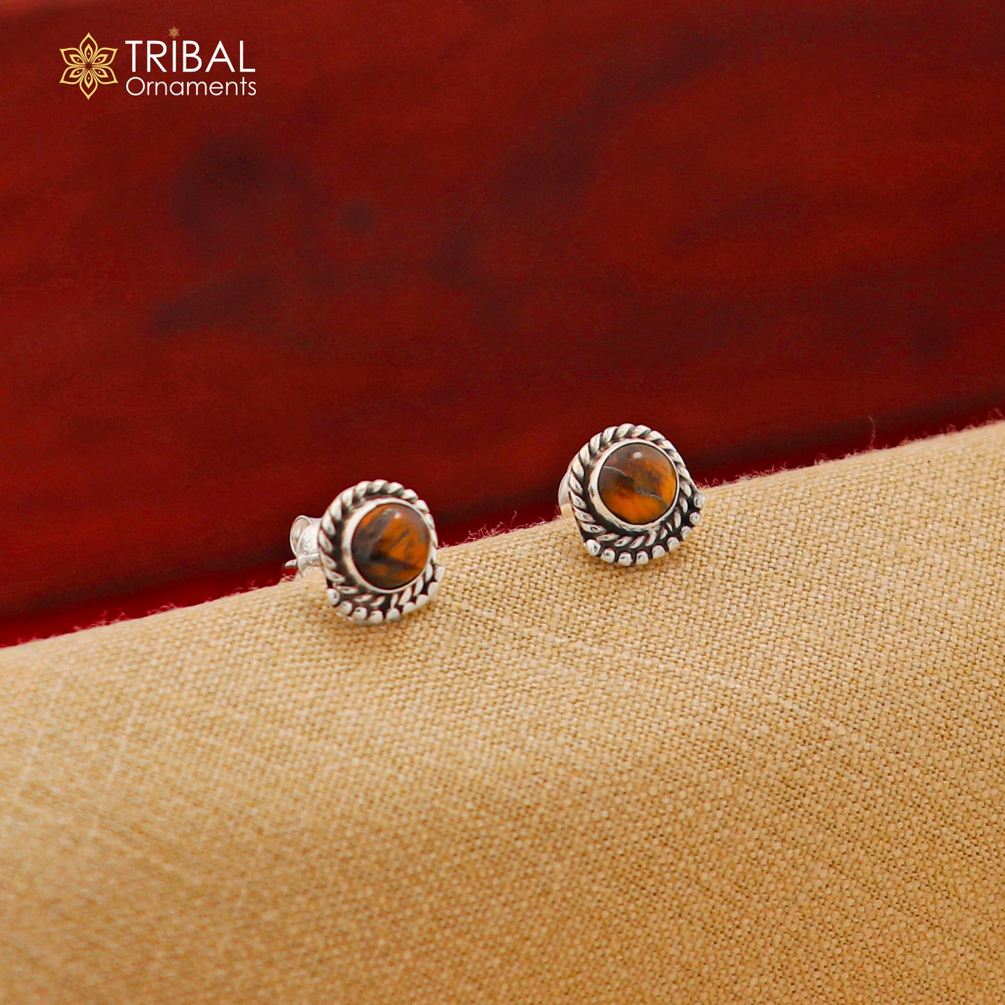 925 sterling silver gorgeous round shape tiger eye stone stud earring best unisex jewelry s1393 - TRIBAL ORNAMENTS