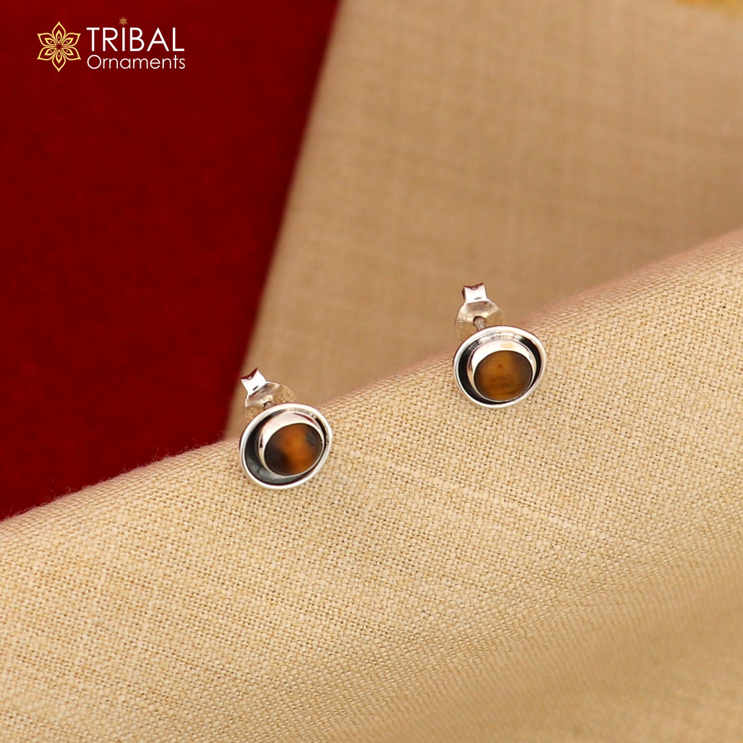 925 sterling silver gorgeous round shape tiger eye stone stud earring best unisex jewelry s1394 - TRIBAL ORNAMENTS