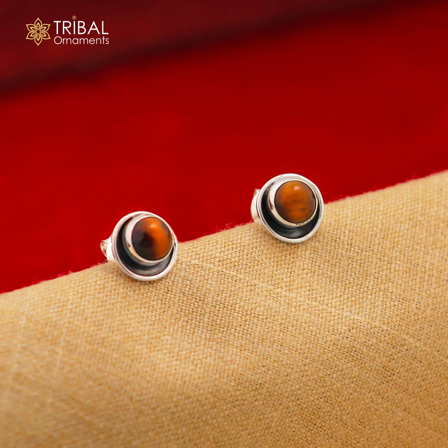 925 sterling silver gorgeous round shape tiger eye stone stud earring best unisex jewelry s1394 - TRIBAL ORNAMENTS