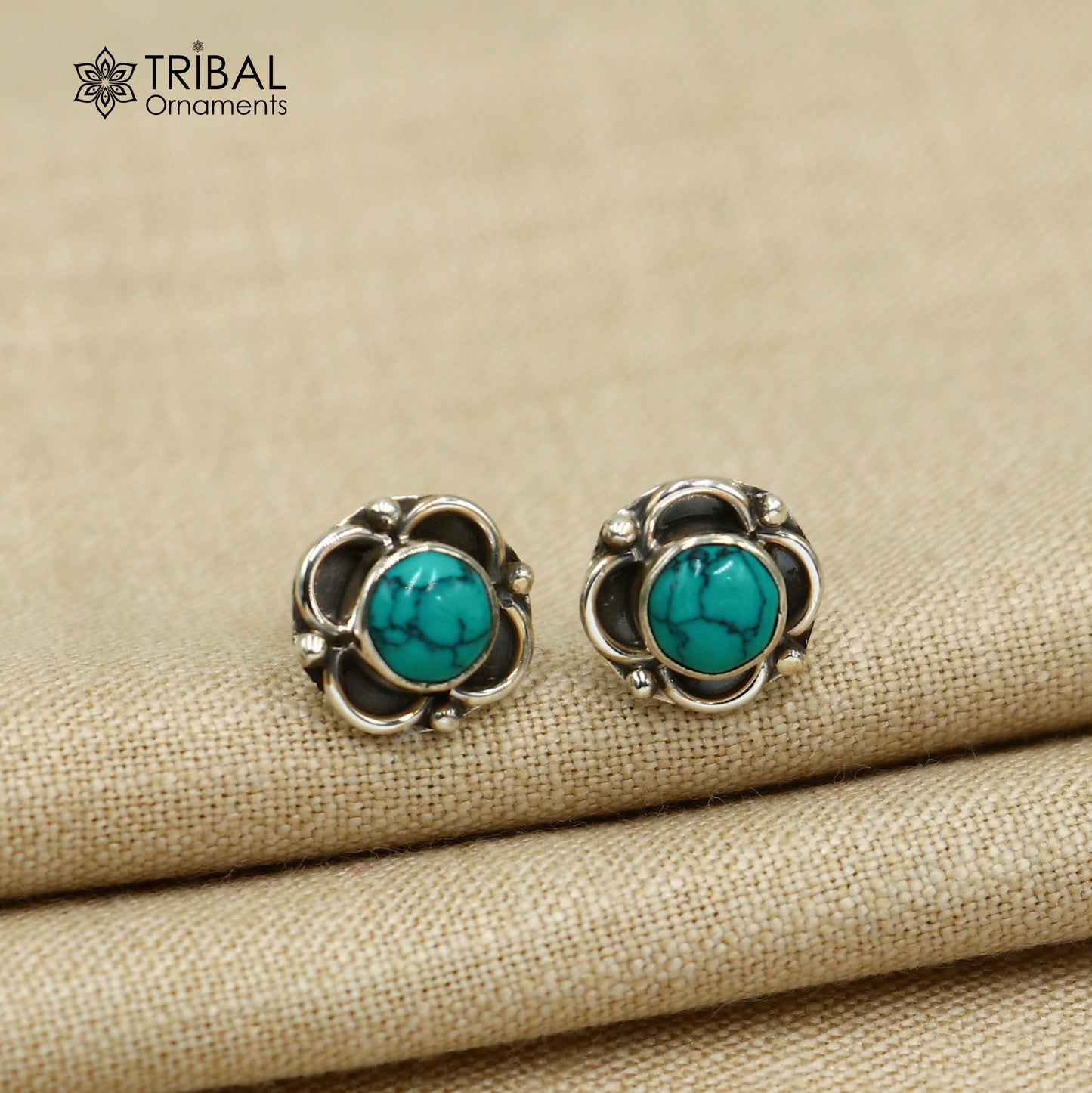 925 sterling silver gorgeous round shape turquoise stone stud earring best unisex jewelry s1412 - TRIBAL ORNAMENTS