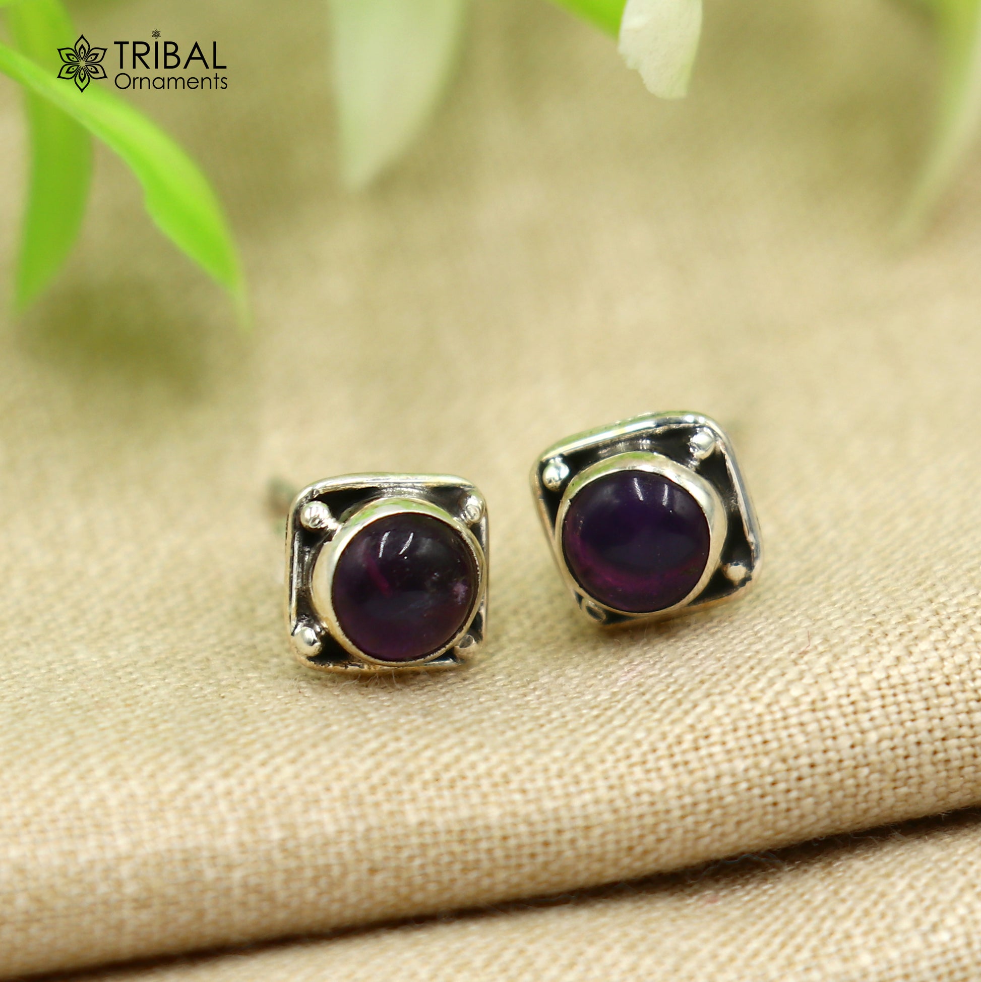 925 sterling silver gorgeous square shape amethyst stone stud earring best unisex jewelry s1421 - TRIBAL ORNAMENTS