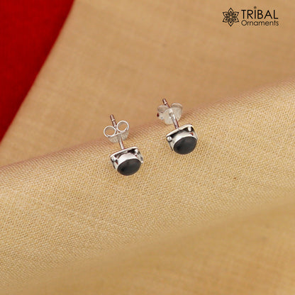 Sterling silver square black onyx stud earring by TRIBAL ORNAMENTS, unisex jewelry with sleek, polished gemstone design.