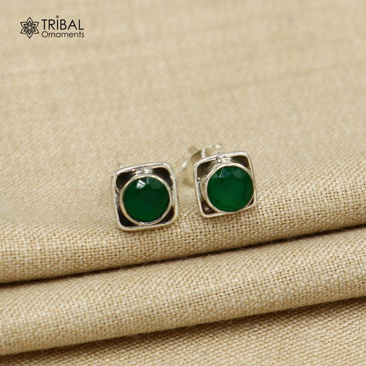 925 sterling silver gorgeous square shape green onyx stone stud earring best unisex jewelry s1413 - TRIBAL ORNAMENTS
