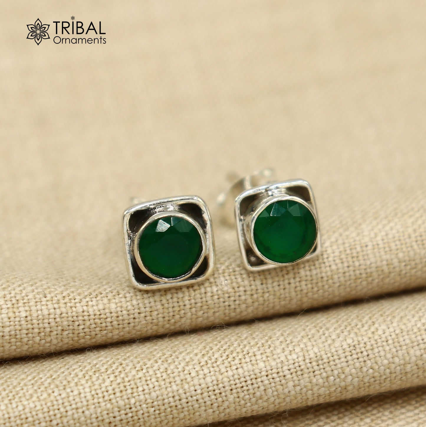 925 sterling silver gorgeous square shape green onyx stone stud earring best unisex jewelry s1413 - TRIBAL ORNAMENTS