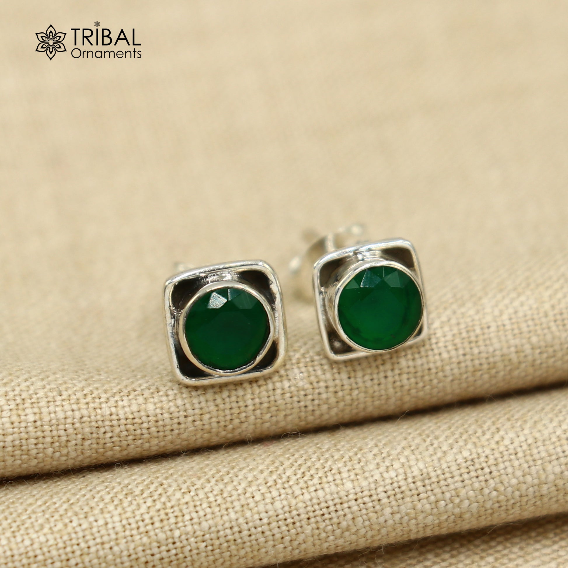 925 sterling silver gorgeous square shape green onyx stone stud earring best unisex jewelry s1413 - TRIBAL ORNAMENTS