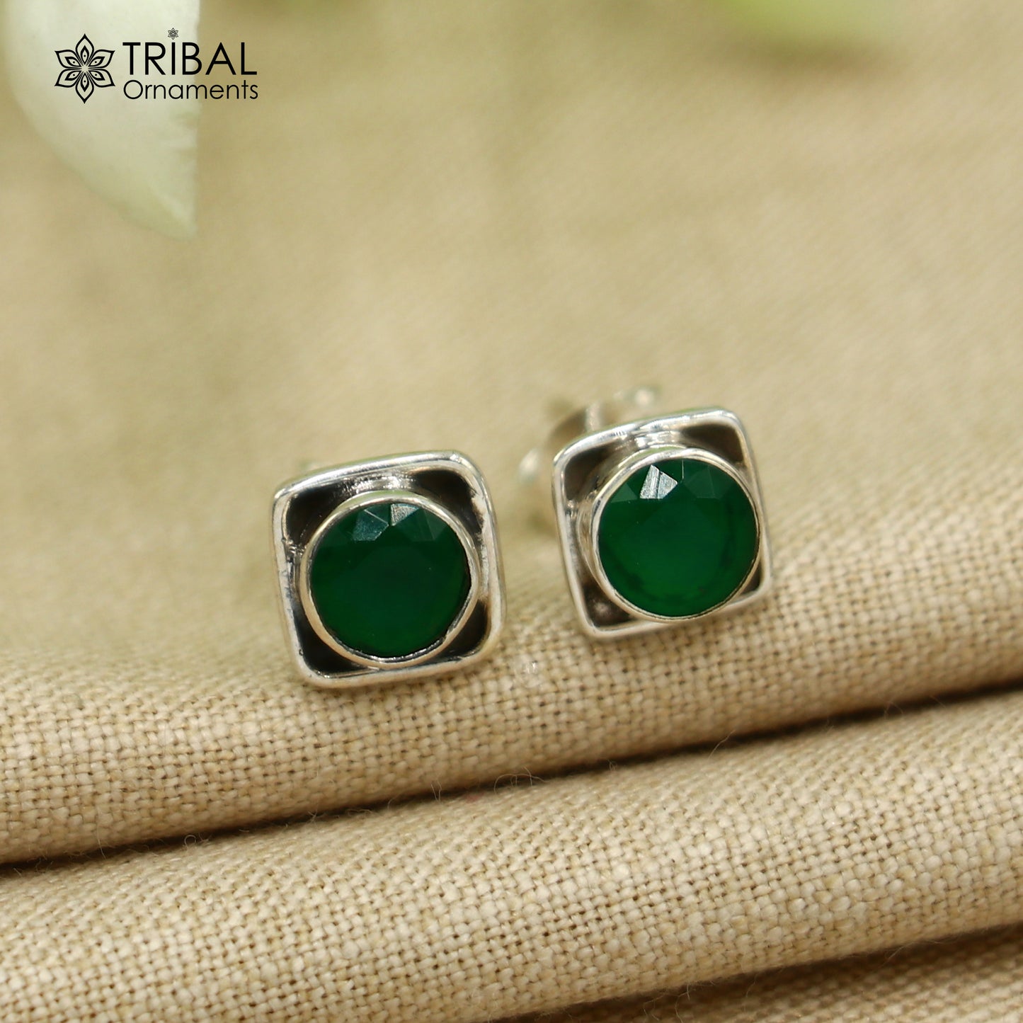 925 sterling silver gorgeous square shape green onyx stone stud earring best unisex jewelry s1413 - TRIBAL ORNAMENTS