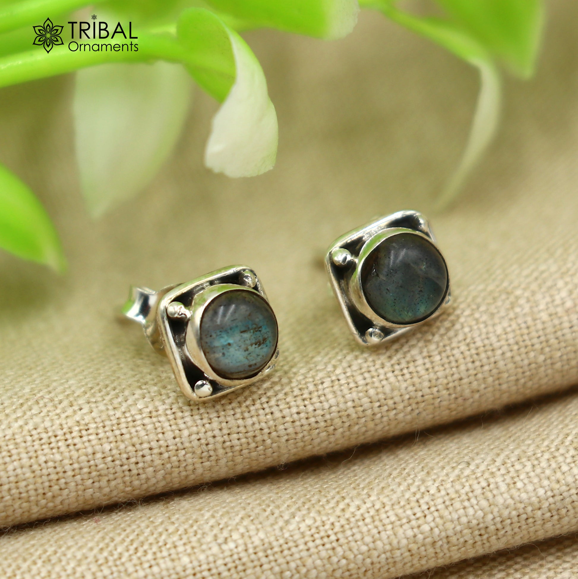 925 sterling silver gorgeous square shape  labradorite stone  stud earring best unisex jewelry s1419 - TRIBAL ORNAMENTS