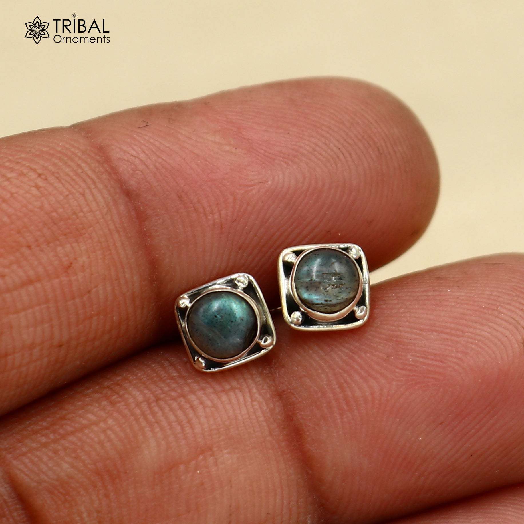 925 sterling silver gorgeous square shape  labradorite stone  stud earring best unisex jewelry s1419 - TRIBAL ORNAMENTS