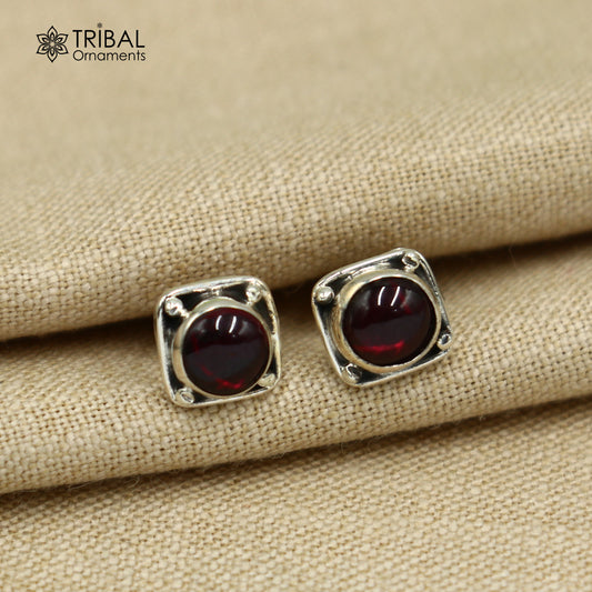 925 sterling silver gorgeous square shape red garnet stone stud earring best unisex jewelry s1422 - TRIBAL ORNAMENTS
