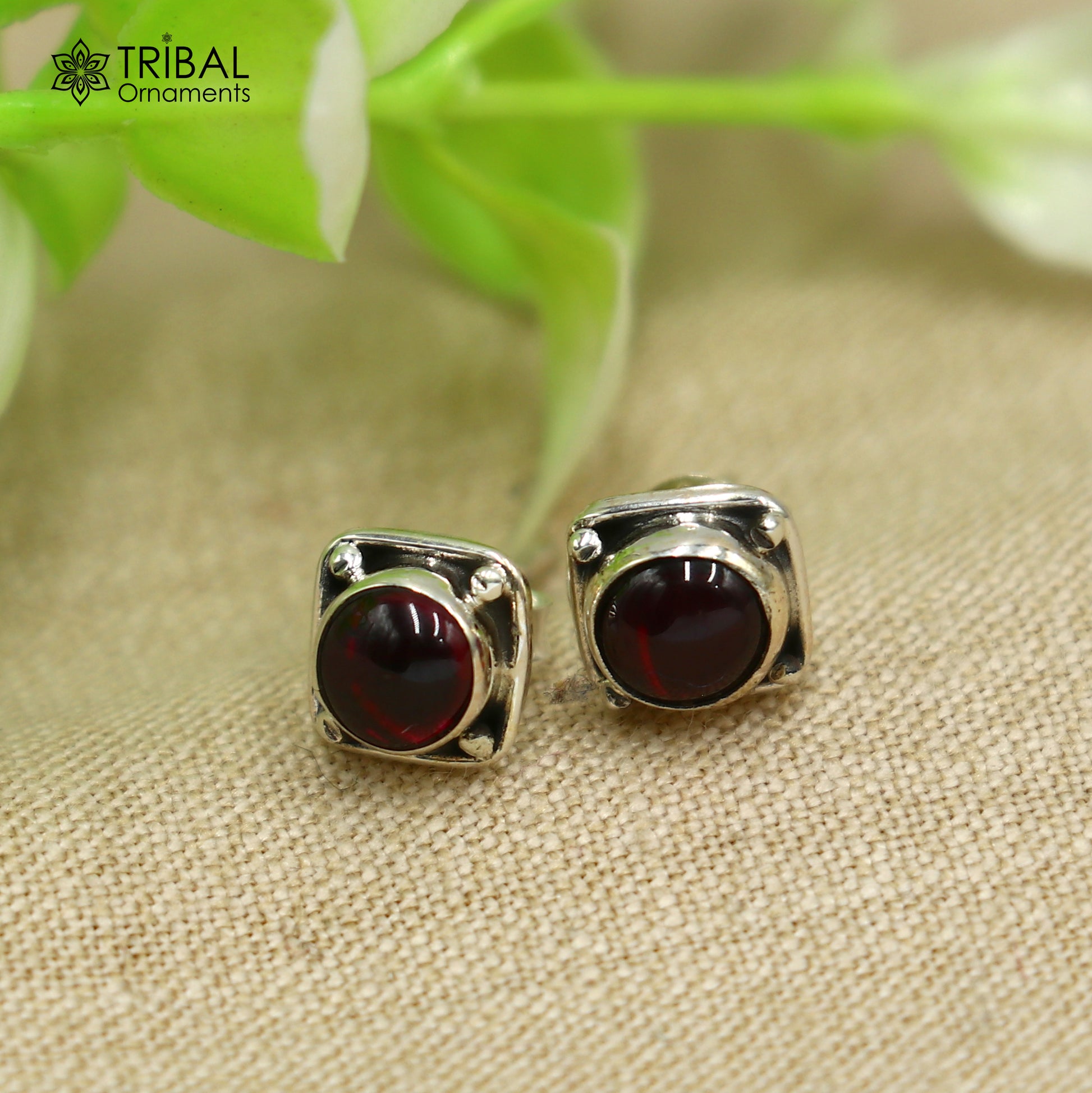 925 sterling silver gorgeous square shape red garnet stone stud earring best unisex jewelry s1422 - TRIBAL ORNAMENTS