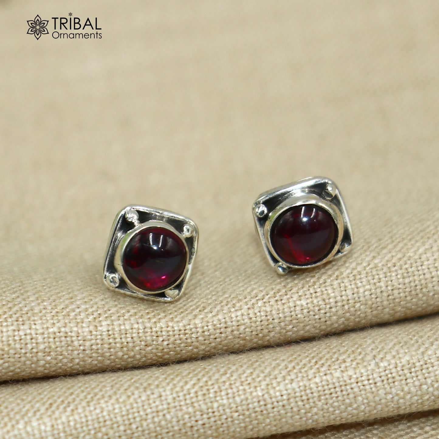 925 sterling silver gorgeous square shape red garnet stone stud earring best unisex jewelry s1422 - TRIBAL ORNAMENTS