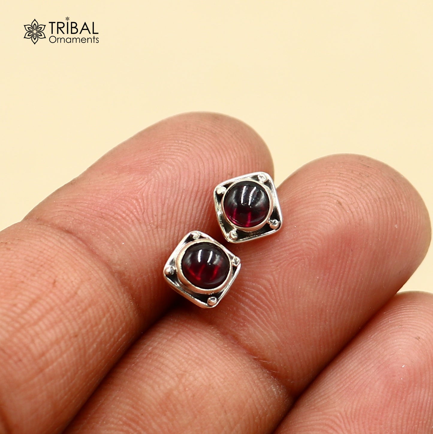 925 sterling silver gorgeous square shape red garnet stone stud earring best unisex jewelry s1422 - TRIBAL ORNAMENTS