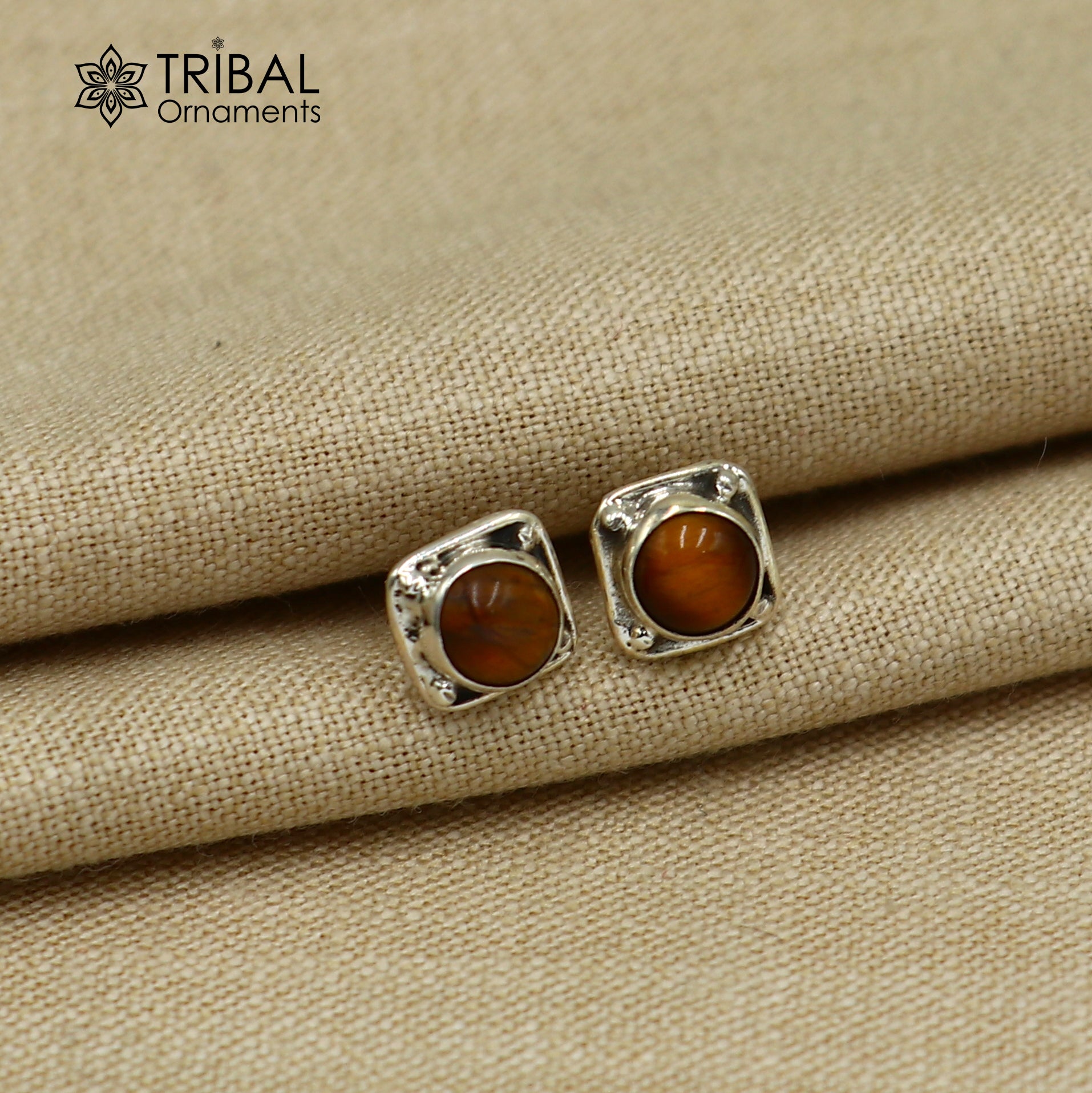 925 sterling silver gorgeous square shape tiger eye stone stud earring best unisex jewelry s1423 - TRIBAL ORNAMENTS