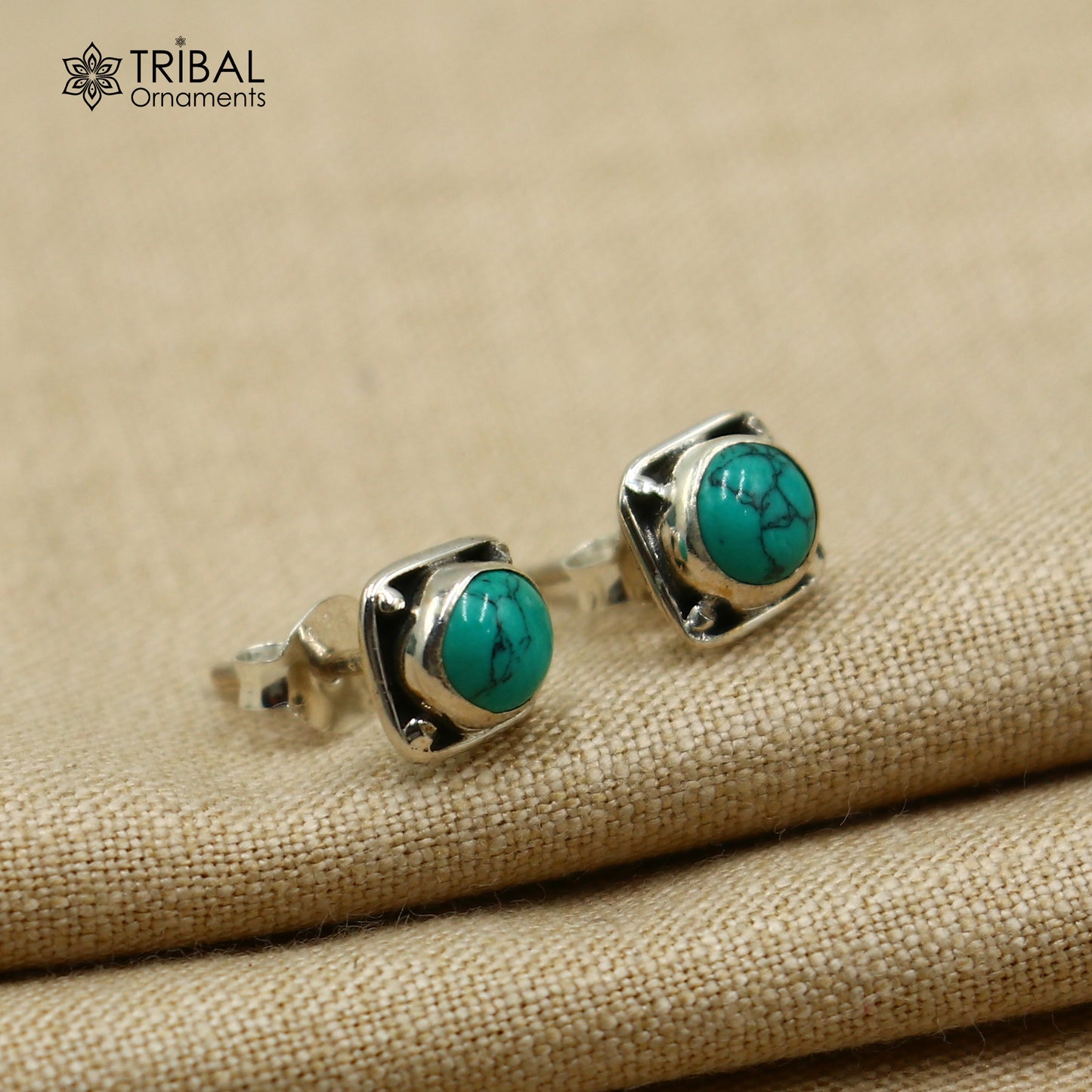 925 sterling silver gorgeous square shape turquoise stone stud earring best unisex jewelry s1407 - TRIBAL ORNAMENTS