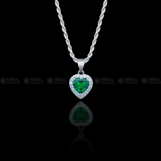 925 Sterling silver green diamond (emerald) heart shape pendant set nsp967 - TRIBAL ORNAMENTS
