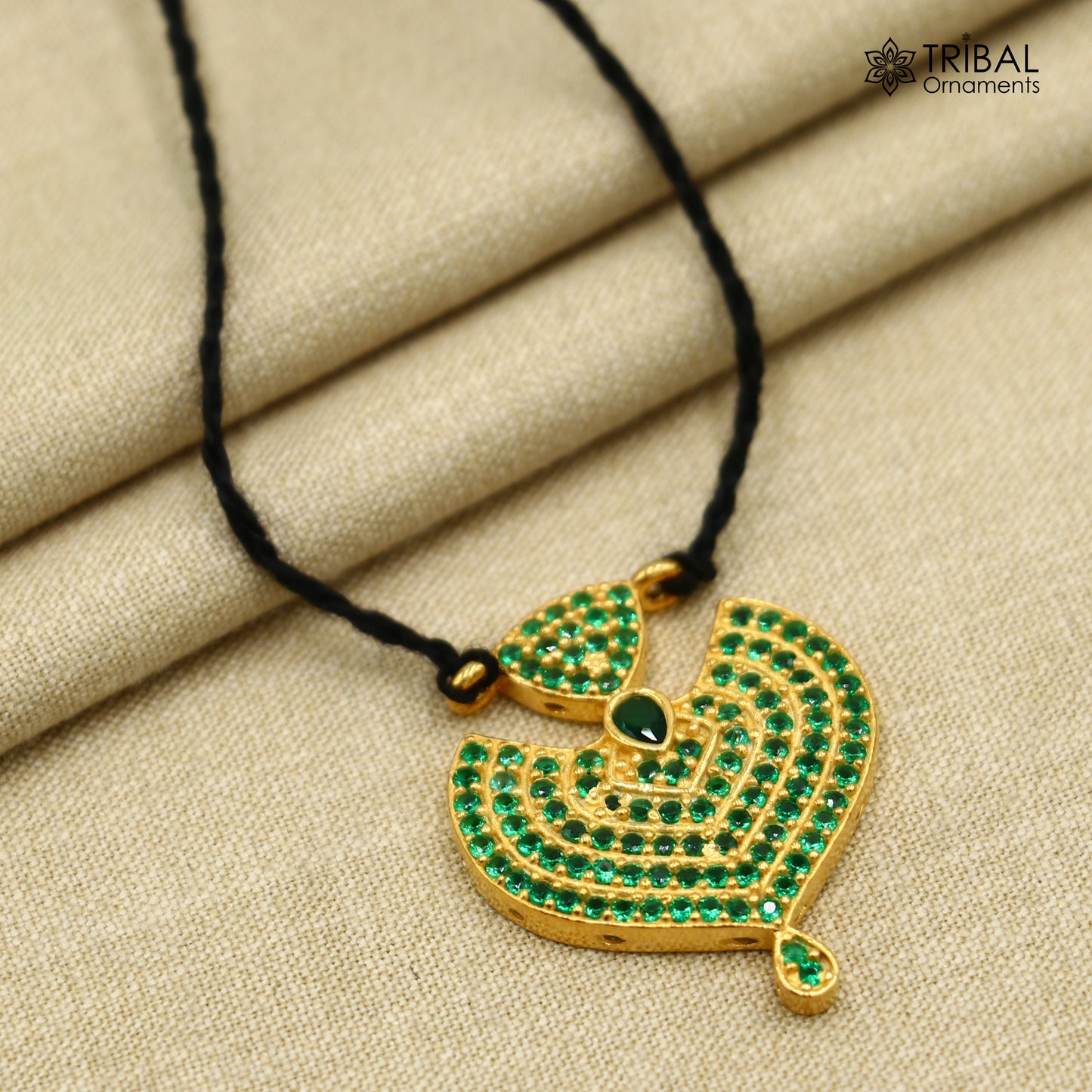 925 sterling silver green stone style necklace for idols or god statues gold polished jewelry set775 - TRIBAL ORNAMENTS