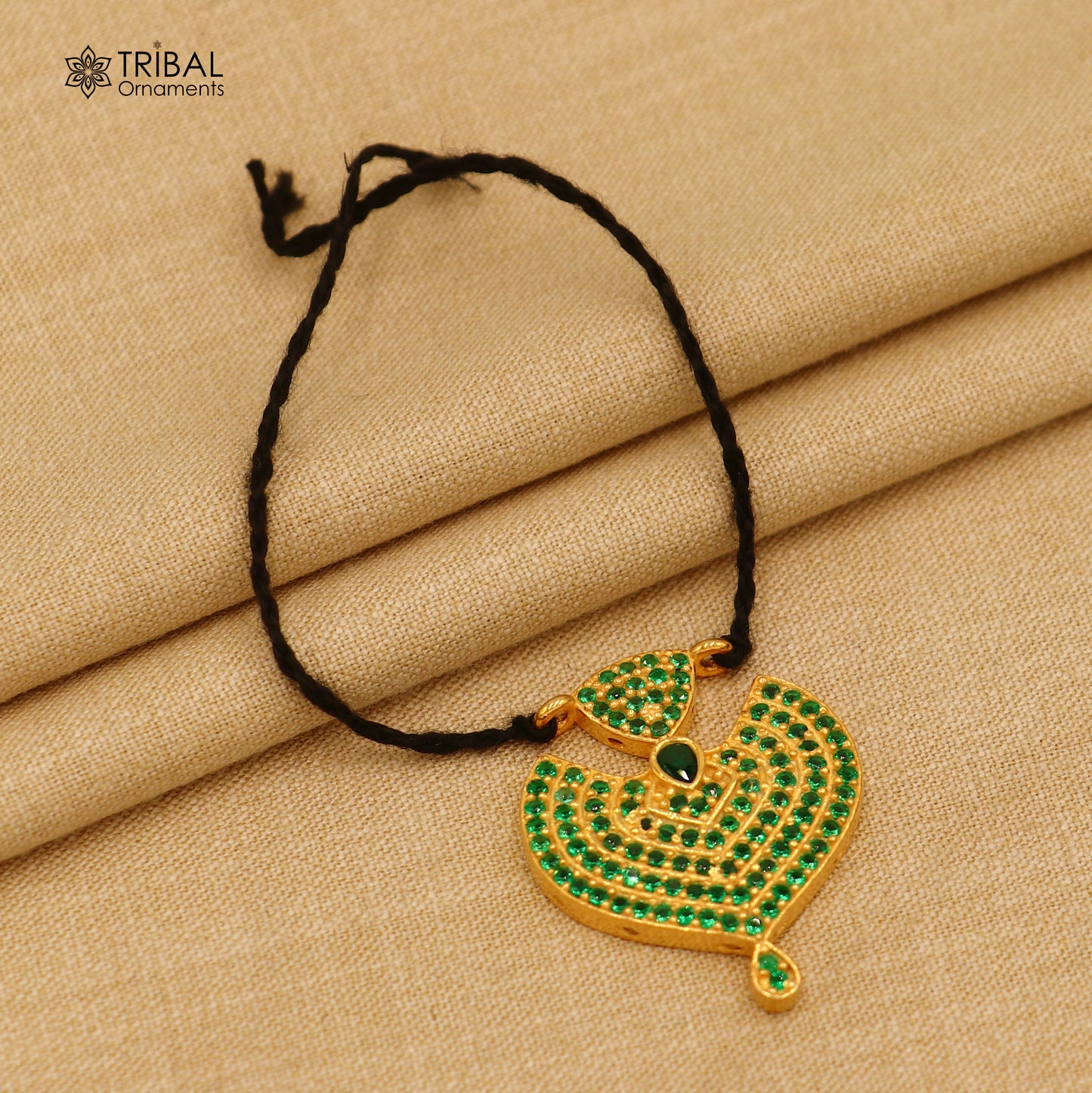 925 sterling silver green stone style necklace for idols or god statues gold polished jewelry set775 - TRIBAL ORNAMENTS