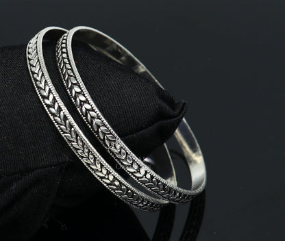 Sterling silver handcrafted floral design bangles bracelet by TRIBAL ORNAMENTS, featuring stylish tribal belly dance jewelry.