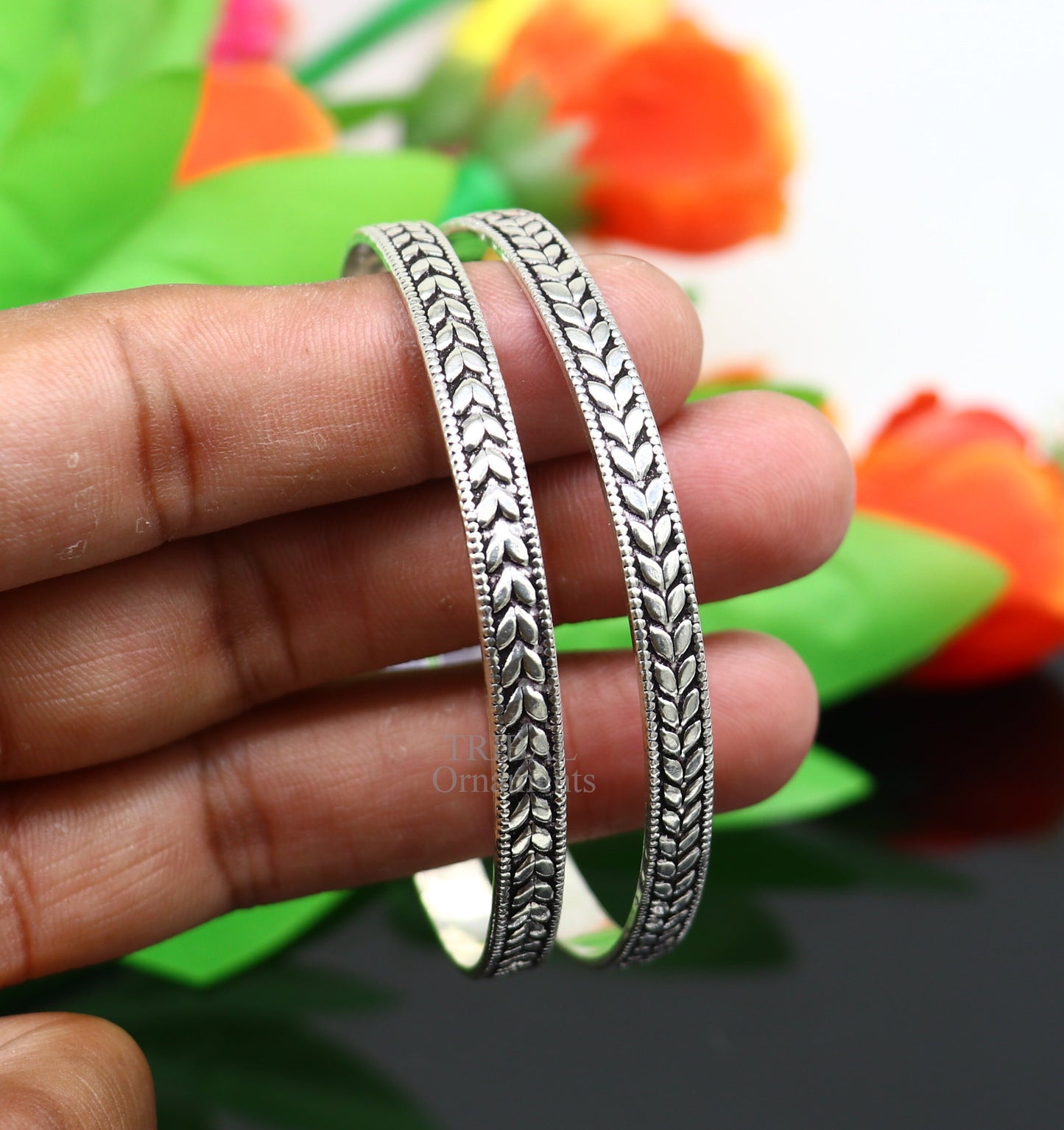 925 sterling silver handcrafted amazing Floral design bangles bracelet, fancy stylish gorgeous kangan tribal belly dance jewelry nba321 - TRIBAL ORNAMENTS