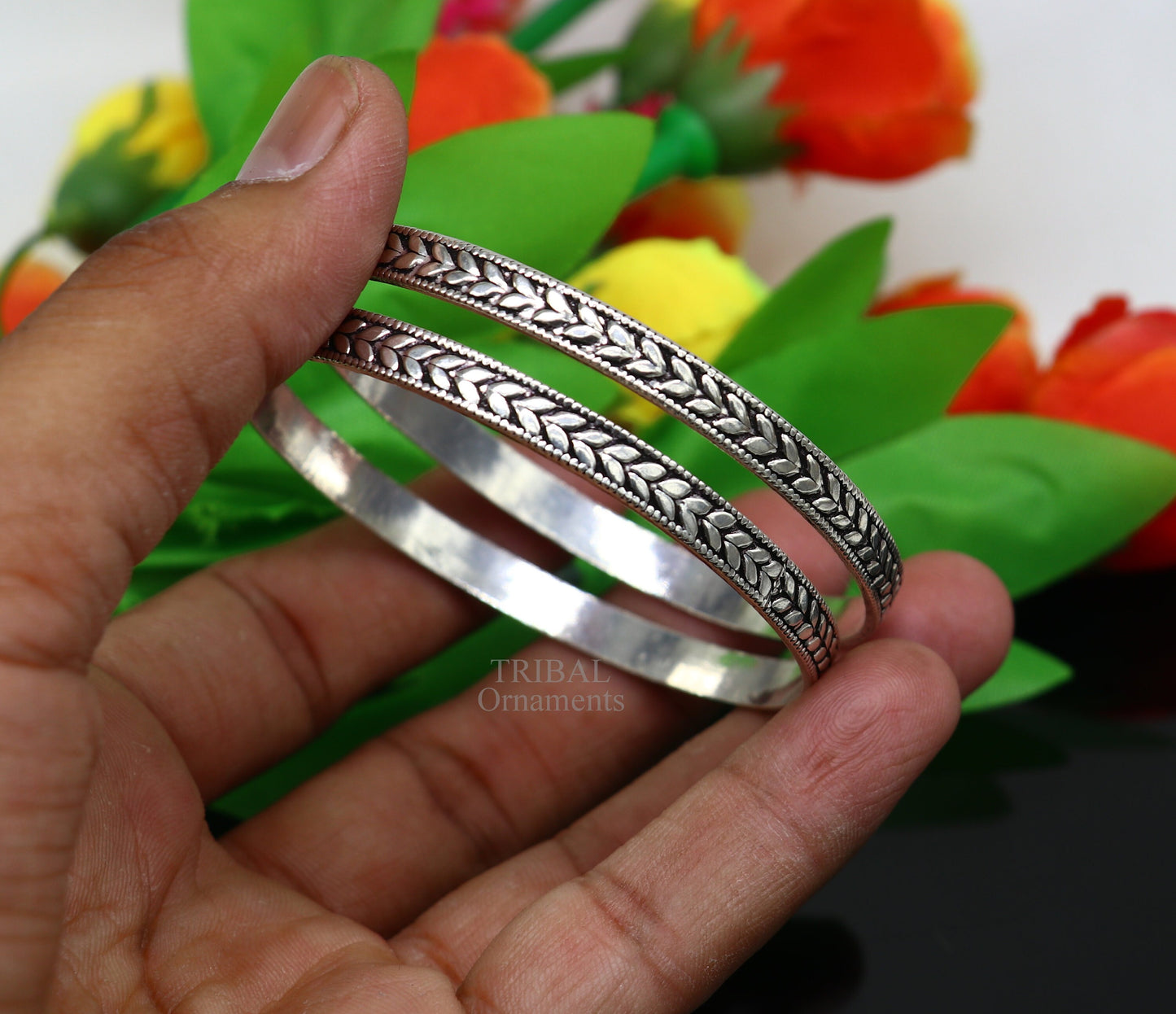 925 sterling silver handcrafted amazing Floral design bangles bracelet, fancy stylish gorgeous kangan tribal belly dance jewelry nba321 - TRIBAL ORNAMENTS