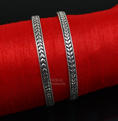 Sterling silver handcrafted floral design bangles bracelet, stylish tribal kangan for belly dance jewelry, elegant tribal ornaments.