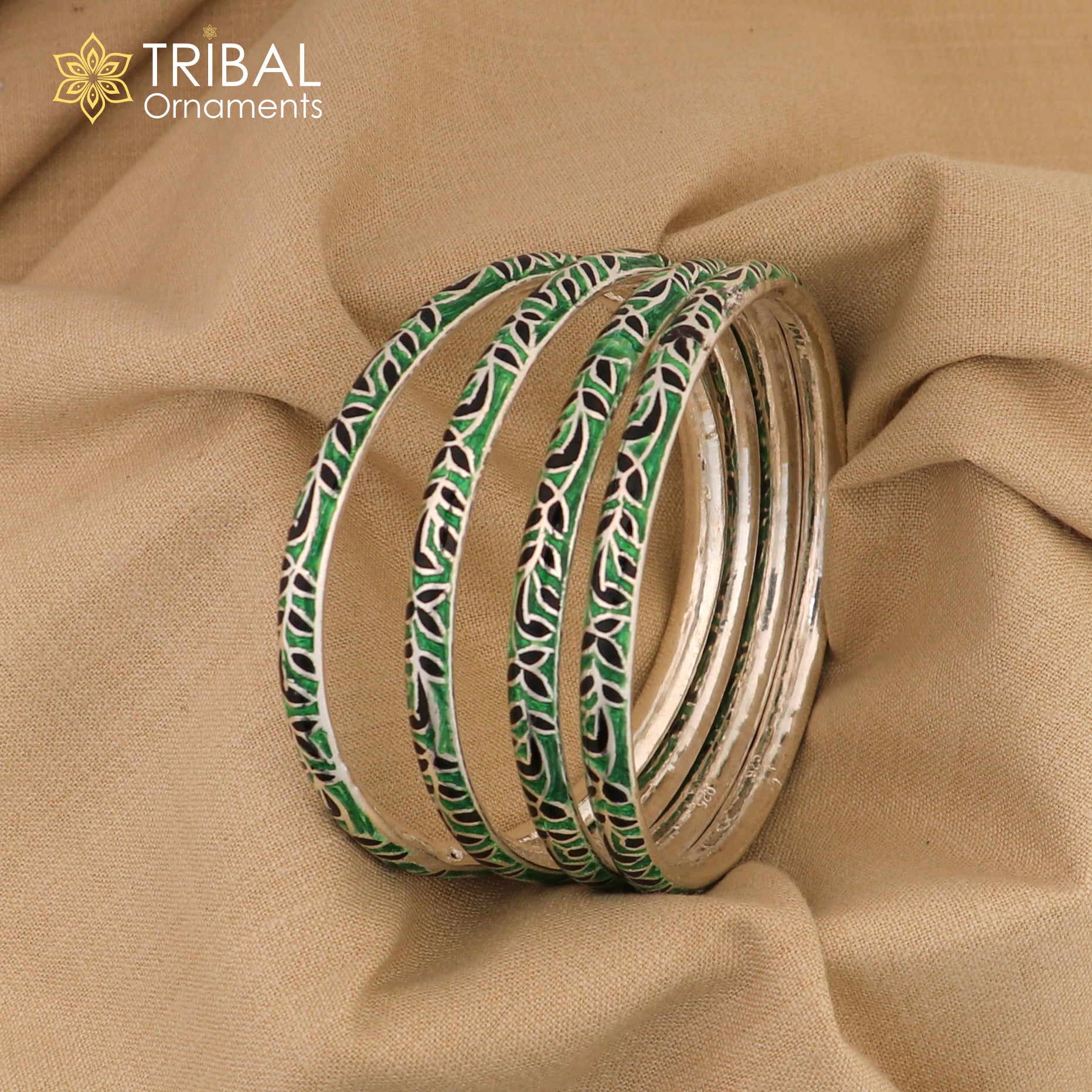 Handcrafted 925 sterling silver enamel bangles bracelet with vibrant colors, vintage style, perfect for brides jewelry by Tribal Ornaments