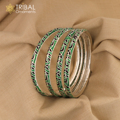 Handcrafted 925 sterling silver enamel bangles bracelet with vibrant colors, vintage style, perfect for brides jewelry by Tribal Ornaments