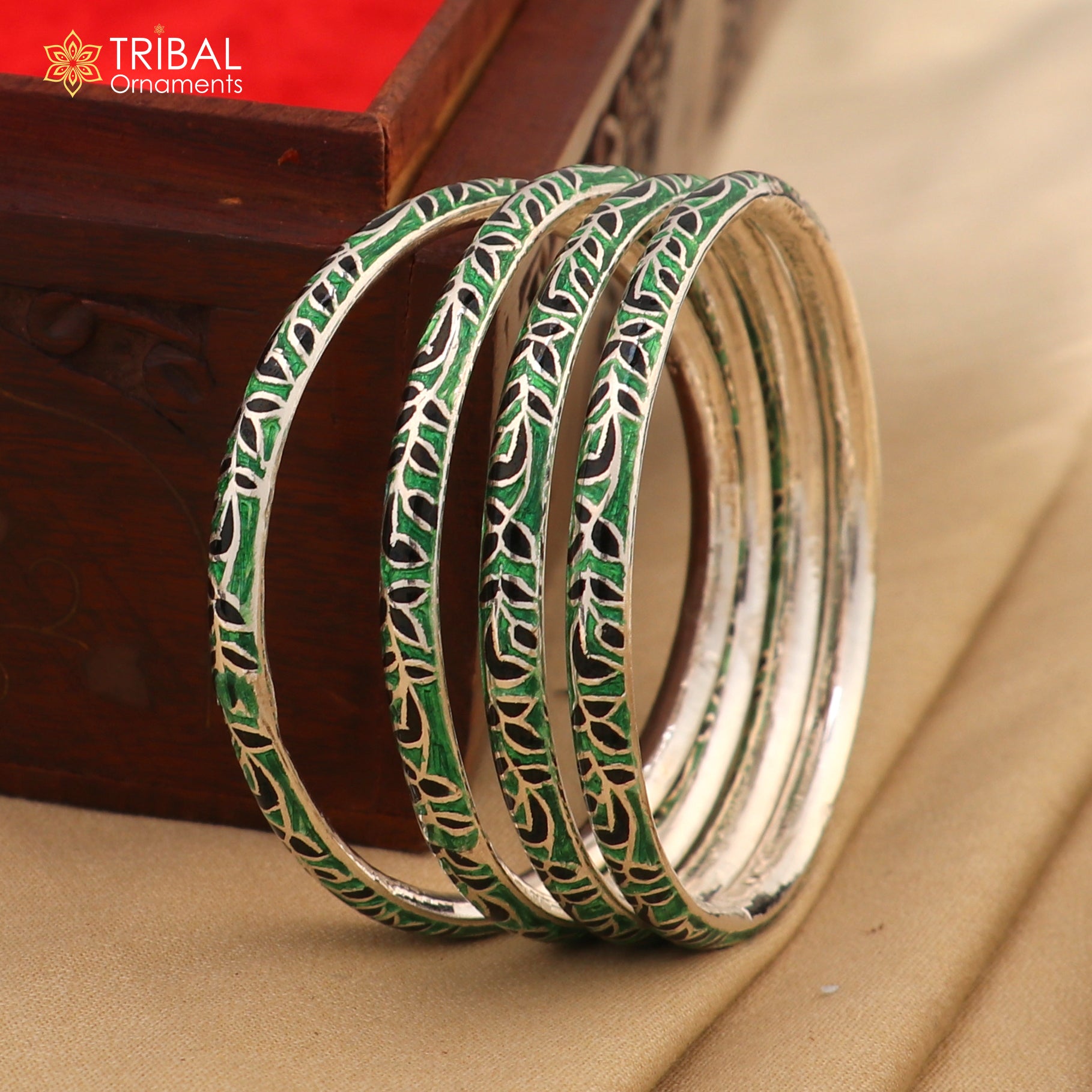 Handcrafted 925 sterling silver color enamel bangles bracelet by TRIBAL ORNAMENTS, vintage-style jewelry for brides.