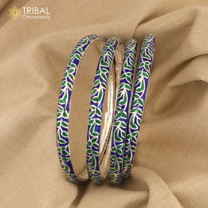 Handcrafted 925 sterling silver enamel bangles bracelet featuring vibrant colors, vintage-inspired bride jewelry by Tribal Ornaments.