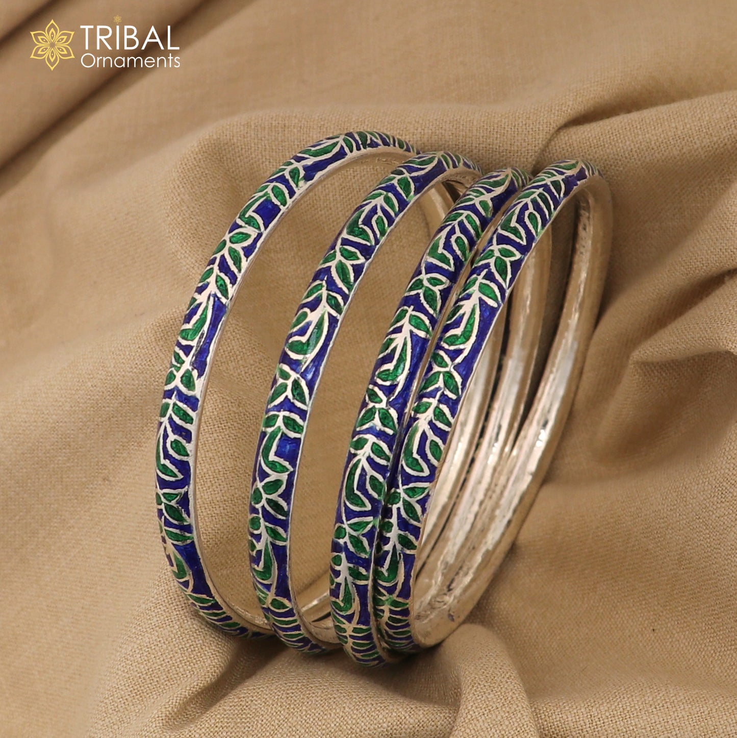 Handcrafted 925 sterling silver color enamel bangles bracelet by TRIBAL ORNAMENTS, vintage-style wedding jewelry for brides