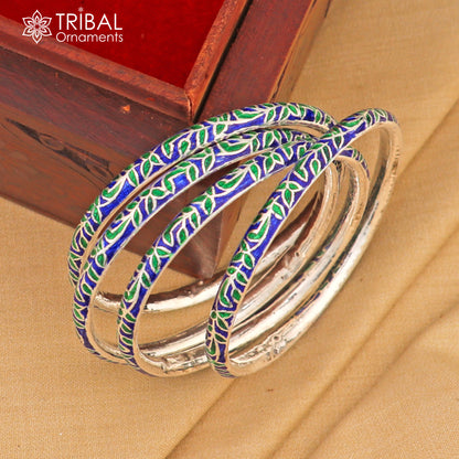925 sterling silver handcrafted color enamel bangles bracelet by TRIBAL ORNAMENTS featuring vintage antique-style wrist jewelry for brides