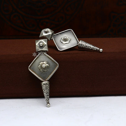 Handcrafted 925 sterling silver stud earring with stylish tribal design, ideal for party wear, gifting, or wedding jewelry.