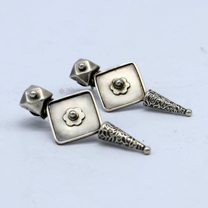 Sterling silver handcrafted stud earring with stylish tribal design, perfect for party wear, gifting, or wedding jewelry.
