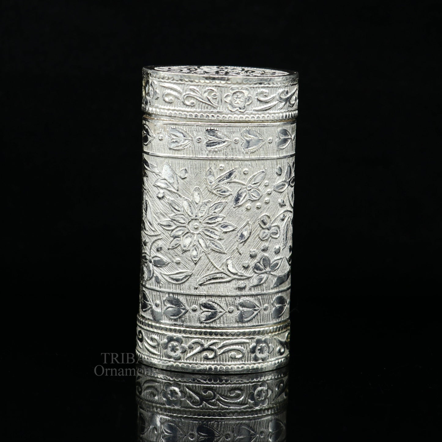 925 sterling silver handcrafted floral design 2 in1 trinket box, tobacco box, tobacco and chuna box, best gifting royal article stb361 - TRIBAL ORNAMENTS