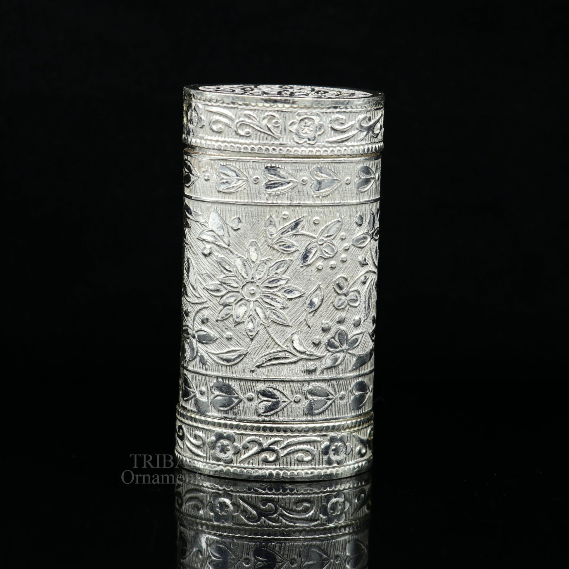 925 sterling silver handcrafted floral design 2 in1 trinket box, tobacco box, tobacco and chuna box, best gifting royal article stb361 - TRIBAL ORNAMENTS