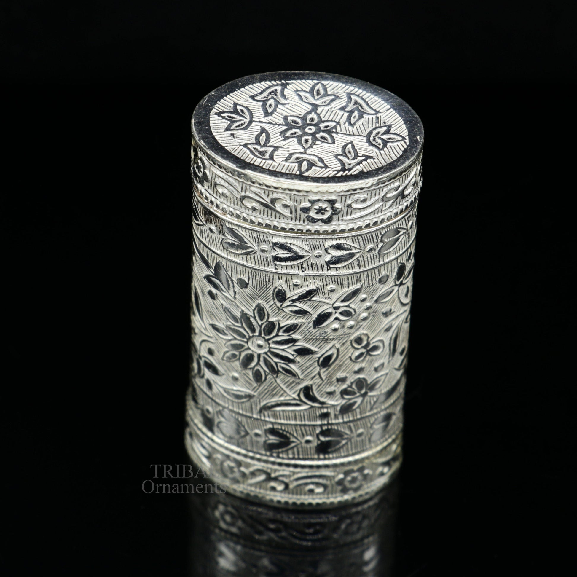 925 sterling silver handcrafted floral design 2 in1 trinket box, tobacco box, tobacco and chuna box, best gifting royal article stb361 - TRIBAL ORNAMENTS