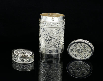 925 sterling silver handcrafted floral design 2-in-1 trinket and tobacco box by TRIBAL ORNAMENTS, featuring intricate floral details.
